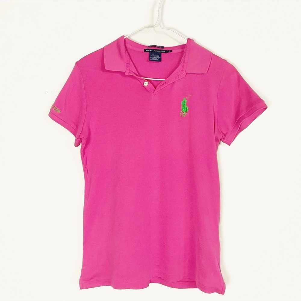 Ralph Lauren Womens Tailored Golf Fit Pink Polo Shirt size M Big Pony Preppy Y2K